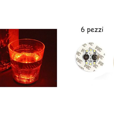 Sottobicchieri led adesivi 6PZ luce rossa 4 led illuminati luce bottiglie bar