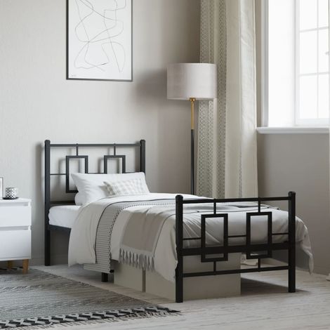 Cadre de lit métal sans matelas avec pied de lit noir 75x190 cm vidaXL (1/5)