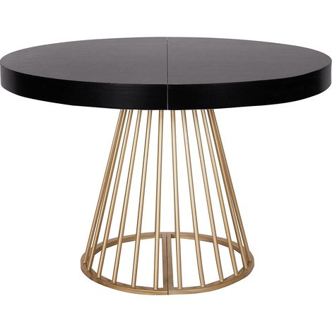 Table Ronde Extensible Noir – 120/160 cm – Plateau Rond avec rallonge – Design Moderne 4 à 6 Personnes (1/4)
