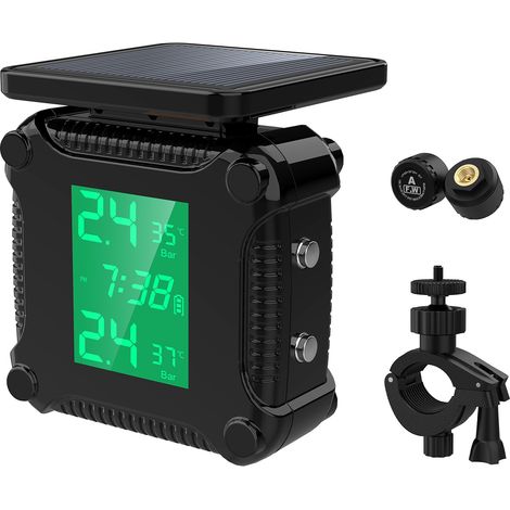 Système de surveillance de la pression des pneus TPMS solaire universel pour moto avec 2 capteurs externes, écran LCD, alarme de température des pneus de moto