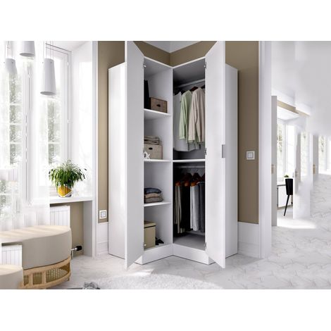 Guardaroba 2 Ante - 4 Ripiani Appendiabiti, Bianco, -, 90.5x184h cm Sinornithoides (1/4)
