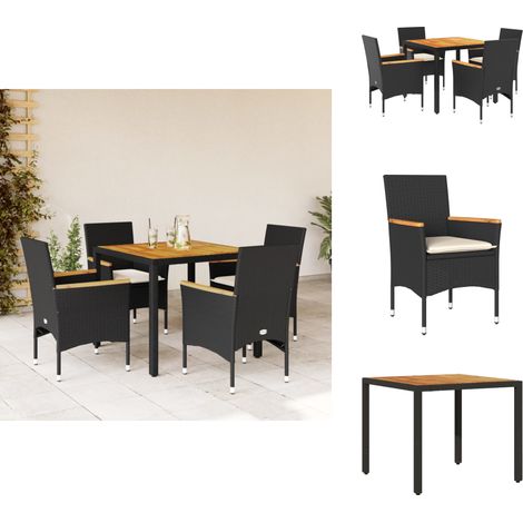Ensemble à manger de jardin et coussins 5 pcs noir rotin acacia - Salon De Jardin - Mobilier De Jardin - Set De Salon De Jardin - Table De Jardin - Chaises De Jardin (1/5)