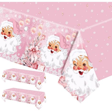 2er Set Weihnachtstischdecken 137x274cm Rosa Weihnachtsmann wasserdicht