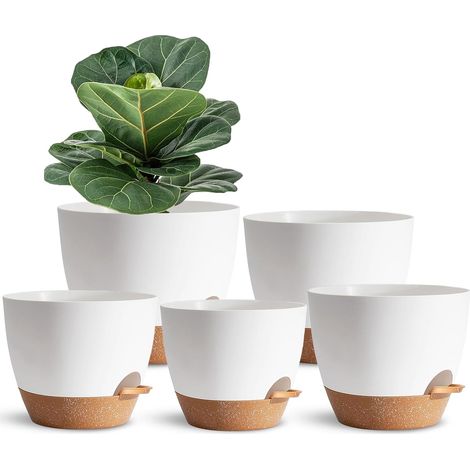 5 Pcs Pots de Fleurs en Plastique, 17.8/16.5/15.2/13.9/12.7cm Pots à Fleurs/Plantes en Plastique, Auto-Arrosant avec Soucoupe de Fleur Convient (1/5)