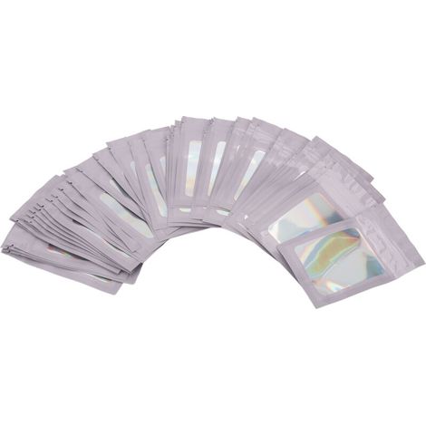 100pcs Sachet Anti-odeur Réutilisable avec Fenêtre Transparente pour Gloss à Lèvres Violet - Emballage Holographique Étanche (1/5)