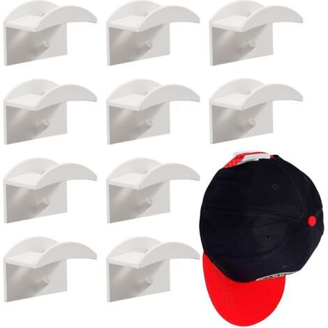 10 Stück Huthaken Wandhalterung für Hut und Perücke Baseballkappe Klebstoff ohne Perforation Doppelter Haken Huthalter Organizer für Zuhause, Eingang (Weiß) (1/5)