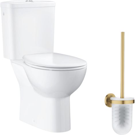 Inodoro de suelo sin brida GROHE + Asiento desmontable con cierre amortiguado + Escobillero mural Cool Sunrise (1/4)