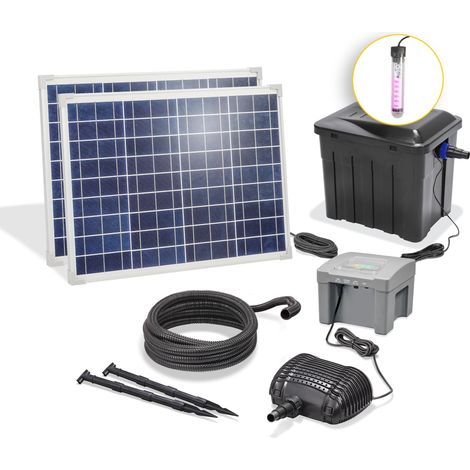 Kit pompe bassin solaire avec batterie et filtre uv : cascade 1900l - 50w (1/4)