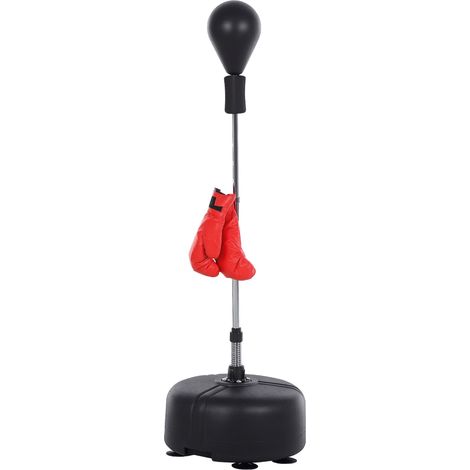 Punching Ball da Terra, Sacco da Boxe da Terra con Base Riempibile, Ventose e Guantoni, Altezza Regolabile 4 Livelli da 136-154 cm, Speed Bag per Home Gym Casa e Palestra, Nero