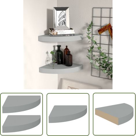The Living Store Eck-Schweberegale 2 Stk. Grau 25x25x3,8 cm MDF - Eckregal - Wandregal - Schwebender Regal - Graues Regal - Wohnwandregal (1/5)
