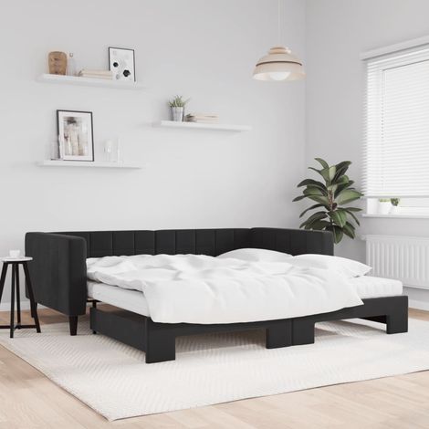 Tagesbett Ausziehbar mit Matratzen Schwarz 100x200 cm Samt