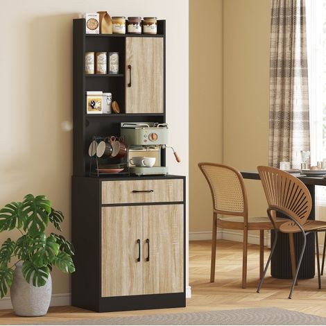 MEUBLIV Küchen-Hochschrank 60x40x180 cm in Holzoptik und Schwarz mit Kabeldurchlass (1/5)