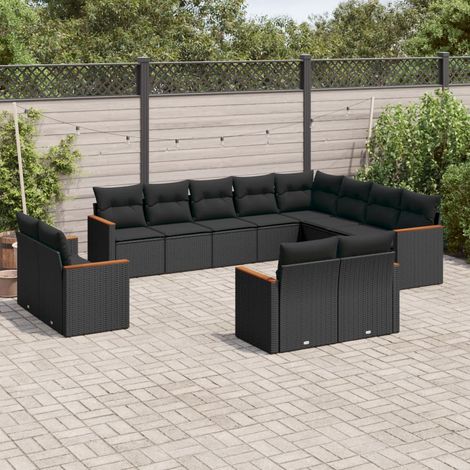 Ensemble de salon de jardin 12 places en résine tressée noir avec coussins - Canapés, fauteuils et sièges modulables avec housse (1/5)