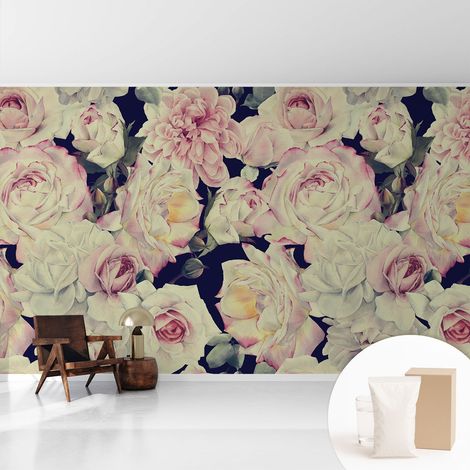 Papier peint intissé classique moderne pour salon et chambre à coucher Décoration rapide avec colle Bouquet floral 416x254 cm (1/5)