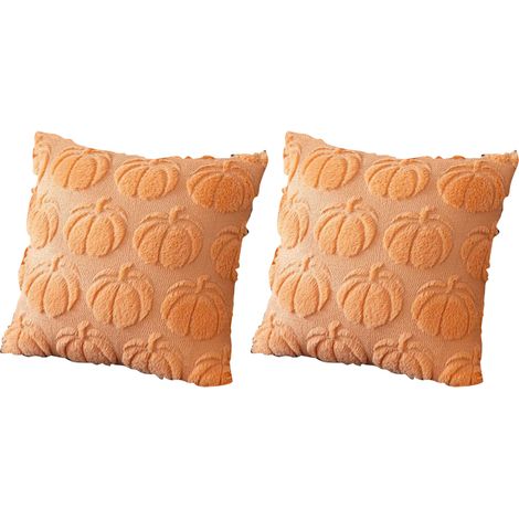 Lot de 2 housses de coussin décoratives citrouille automnales, douces et moelleuses, pour fauteuil, canapé, chambre, salon, décoration intérieure, orange clair (1/5)