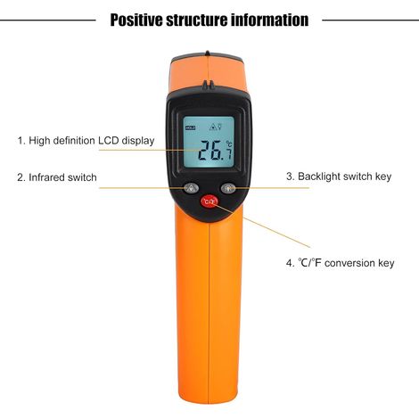 Termometro a infrarossi, -50℃400℃(-58℉986℃) Termometro a infrarossi laser digitale con display LCD, pistola per temperatura senza contatto per cucina industriale (1/4)