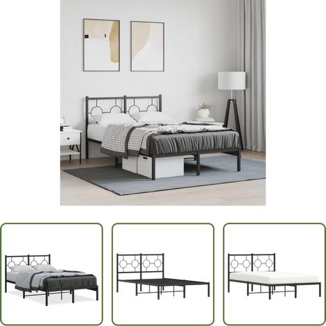 vidaXL Cadre de lit métal sans matelas avec tête de lit noir 120x190cm (1/5)