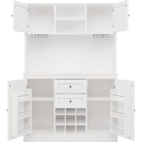 Aparador alto de cocina con botellero y estantes regulables, 120 x 40 x 188 cm, blanco (1/5)