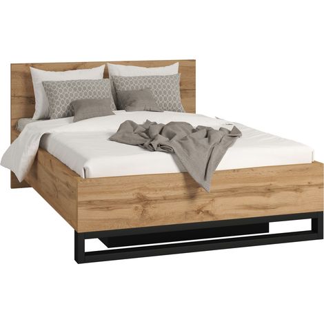 Cama Avicavu 118, Roble wotan + Negro, Doble, 140x200, Aglomerado laminado, Somieres, 148x209x94cm (1/5)