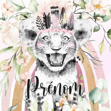 Papier peint panoramique enfant avec prénom personnalisable - Lion Indien - 130 cm x 130 cm (1/2)