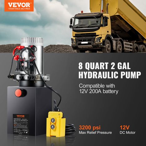 Pompe Hydraulique DC 12 V 8 L Groupe Hydraulique Double Effet Débit d'Huile 3,44 L/min Max. Pression de Décharge 22 MPa pour Camion à Benne Basculante Nacelle Élévatrice Remorque Levage Bennage (1/5)