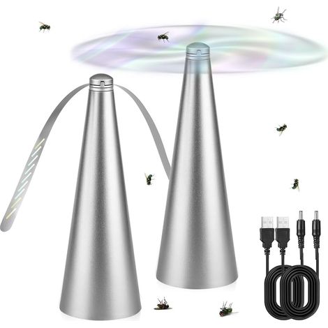 2 Pièces Suspendu Ventilateur Anti-mouches, Portable Ventilateur d'insectes Ventilateur de Table Anti-mouches Alimentation par USB ou Piles AA pour Maison Dîner Pique-Nique et Barbecue Argenté (1/5)