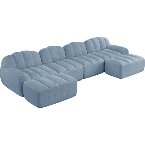 Modulares U-Sofa mit 4 Sitzen, blau, mit 2 Hockern, Stoff und hochdichtem Schaumstoff (1/5)