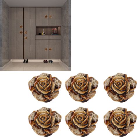 poignées de porte d'armoire/de placard, poignées de tiroir ménager, poignées artistiques en céramique en forme de rose de dessin animé, 1239 fleurs - imprimé léopard blanc. (1/5)