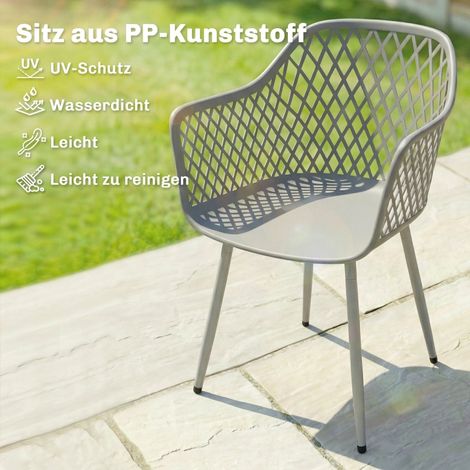Lot de 4 chaises de jardin plastique anti-UV dossier accoudoirs 56 x 51 x 84 cm gris (1/4)