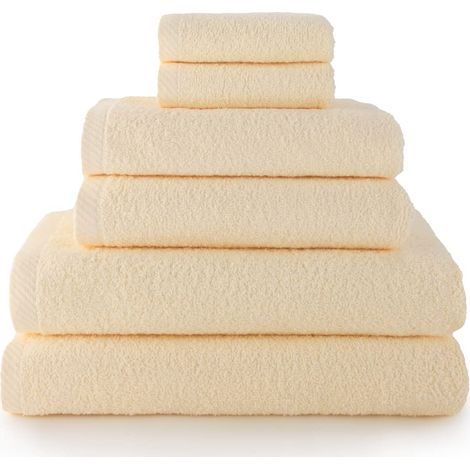 Lot de 2 essuie-Mains, 2 Serviettes de Bain ou de Douche et 2 Serviettes de Bidet - Lot de Serviettes de Toilette - 100% Coton - 500 g/m² - Naturel (1/5)
