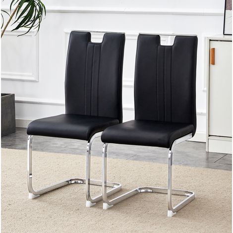 Chaises salle manger lot de 2 en PU noir modernes OKMYHOME (1/5)