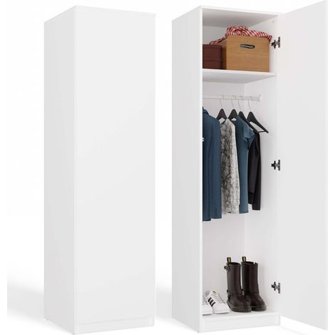 Armadio senza maniglie TIP-ON bianco con ripiani e asta appendiabiti - Universale per camera da letto, ufficio e cabina armadio (1/5)