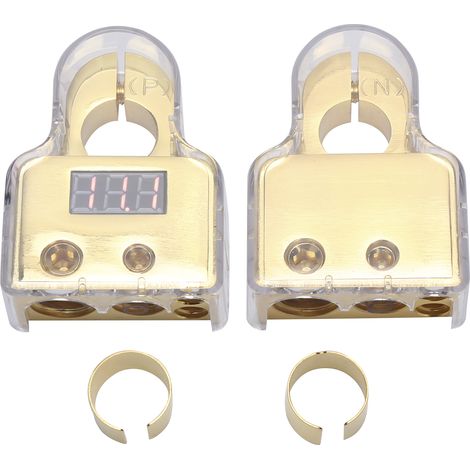 Kit de bornier pour batterie de voiture avec affichage numérique du voltmètre, spécification standard 0/4/8/10 AWG, plaqué or. (1/5)