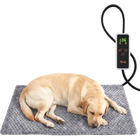 Tapis Chauffant pour Chat et Chien, 6 Niveaux, Minuterie, 90x60cm Coussin chauffant, 6 niveaux de température, minuterie à 6 réglages, câble anti-morsure, housse en peluche douce, Intérieur (1/5)