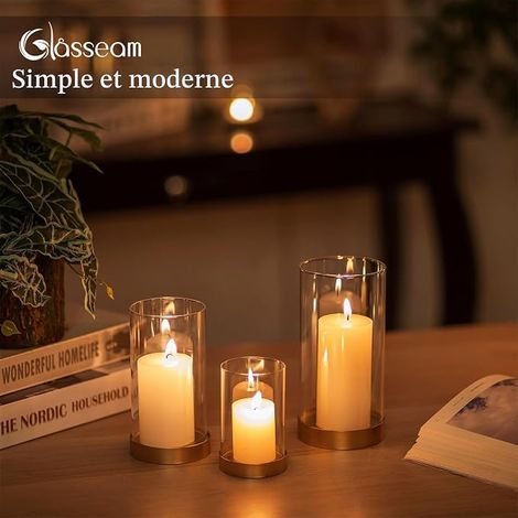 Porte-Bougies en Verre : Candle Holders for Pillar Candles Metal Candle Holder with Glass Cylinder Pillar Candle Holders for Living Room Table Centrepiece Wedding (1/4)