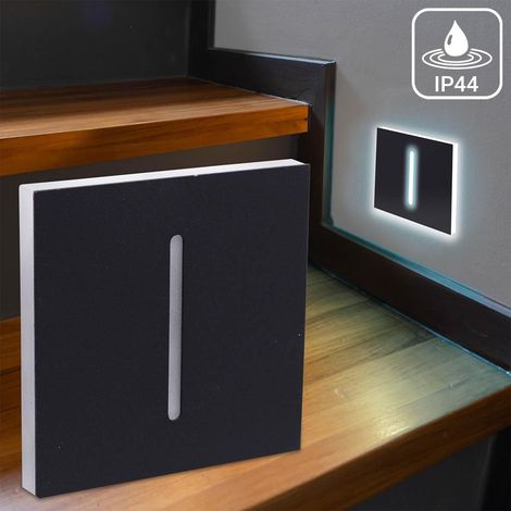 LED Treppenleuchte IP44 eckig schwarz - Lichtfarbe: Neutralweiß 1,5W - Lichtaustritt: Fokus (1/5)