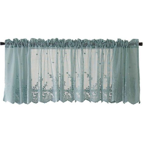 Rideau court en dentelle, demi-rideau, occultant, pour fenêtre, cuisine, balcon, 130 x 41 cm-Blue