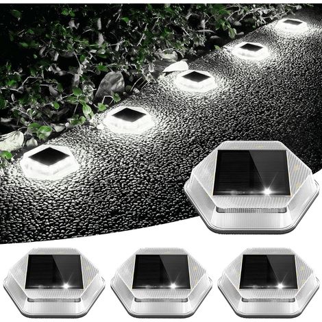 Lampes de sol solaires d'extérieur, lampes d'extérieur étanches, adaptées aux allées et aux marches de jardin, 6000 K, lot de 4. (1/5)