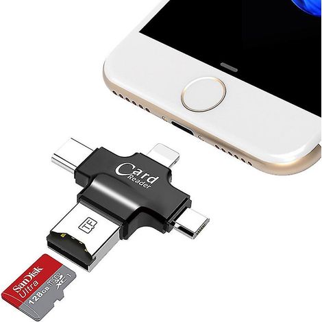 Lecteur de cartes mémoire Micro SD/TF OTG, adaptateur pour cartes SD, lecteur de cartes TF - Noir