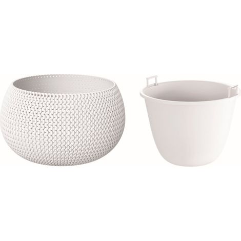 MACETA REDONDA CON DEPOSITO DE PLASTICO EN BLANCO 29X29X19 CM (1/5)