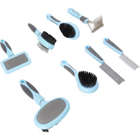 Ensemble brosse et peigne multifonction 8 en 1 pour démêlage et démêlage des poils de chat et d'animaux à poils longs (chats, chiens, etc.) (1/5)