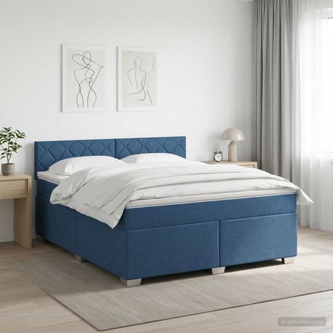 vidaXL Lit boxspring avec matelas Bleu 160 x 200 cm Tissu (1/5)