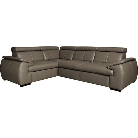 - Canapé d'angle en 100% cuir de luxe italien , 5 places Cintia, couleur taupe, angle gauche (1/5)