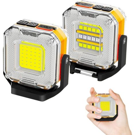 Baladeuse LED Mécanicien - Lampe de Travail 1200 lm Rechargeable 1000 mAh, Aimantée pour Atelier, Chantier, Mécanique Auto - Lot de 2 [Classe énergétique A+]