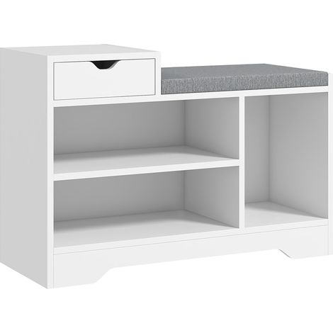 Meuble banc à chaussures style contemporain blanc coussin gris (1/5)