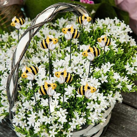 Lot de 10 piquets décoratifs en forme d'abeille pour jardin, pelouse et pots de fleurs. (1/4)