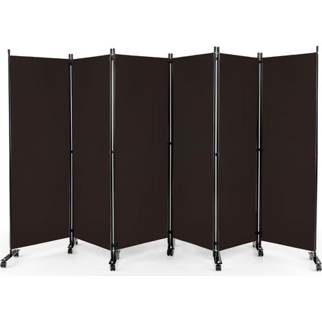Divisorio pieghevole a 6 pannelli con ruote bloccabili, Separè per interni 172cm da soggiorno ufficio Marrone (1/4)