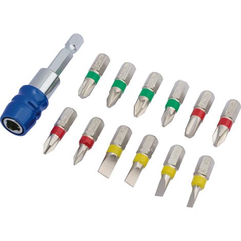 Lot de 13 embouts de tournevis colorés avec support magnétique