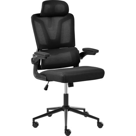 Silla de oficina moderna asiento de piel sintética respaldo de malla altura giro 360° reposabrazos ajustables inclinación negro Kryos
