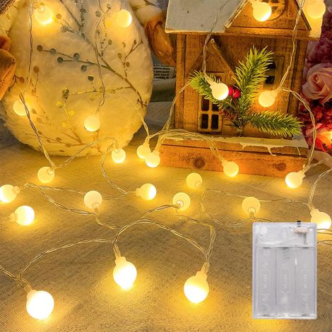 Guirlande lumineuse boule pour intérieur - 3 m - 30 LED - Fonctionne avec piles AA - Blanc chaud - Idéal pour chambre d'enfant, Noël, fête, jardin et balcon - 3 m - 30 LED - Blanc chaud (1/5)